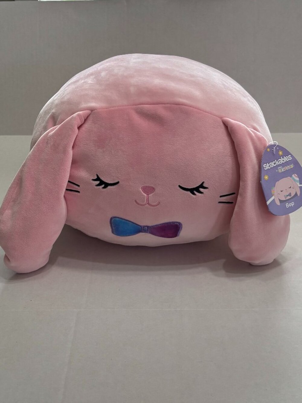 NWT Squishmallows 12" Bop Pink Bunny with Rainbow Ombre Bowtie Stackable